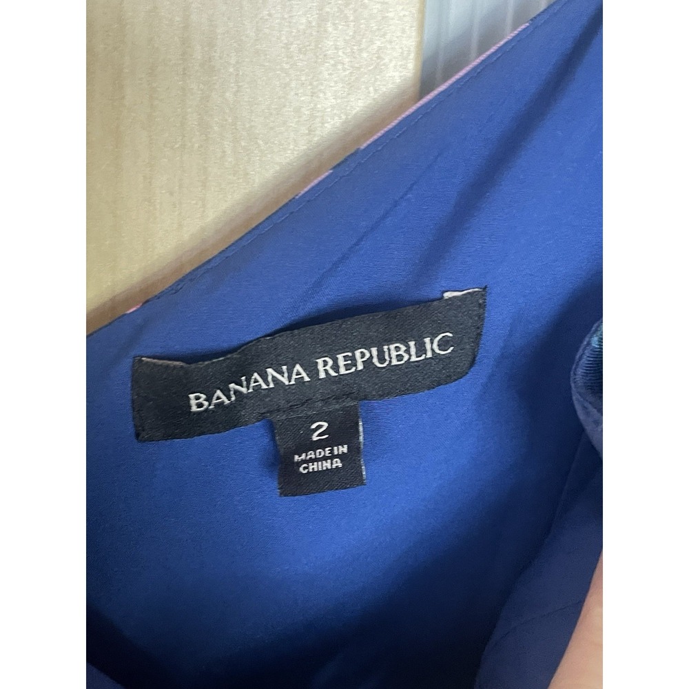 Banana Republic Women's Sz 2 Blue Red Tropical Floral Dress Party Resort Career - Picture 5 of 6